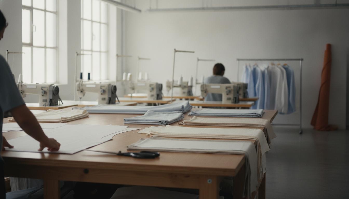 Mesa de corte y patrones en el proceso de fabricación de ropa